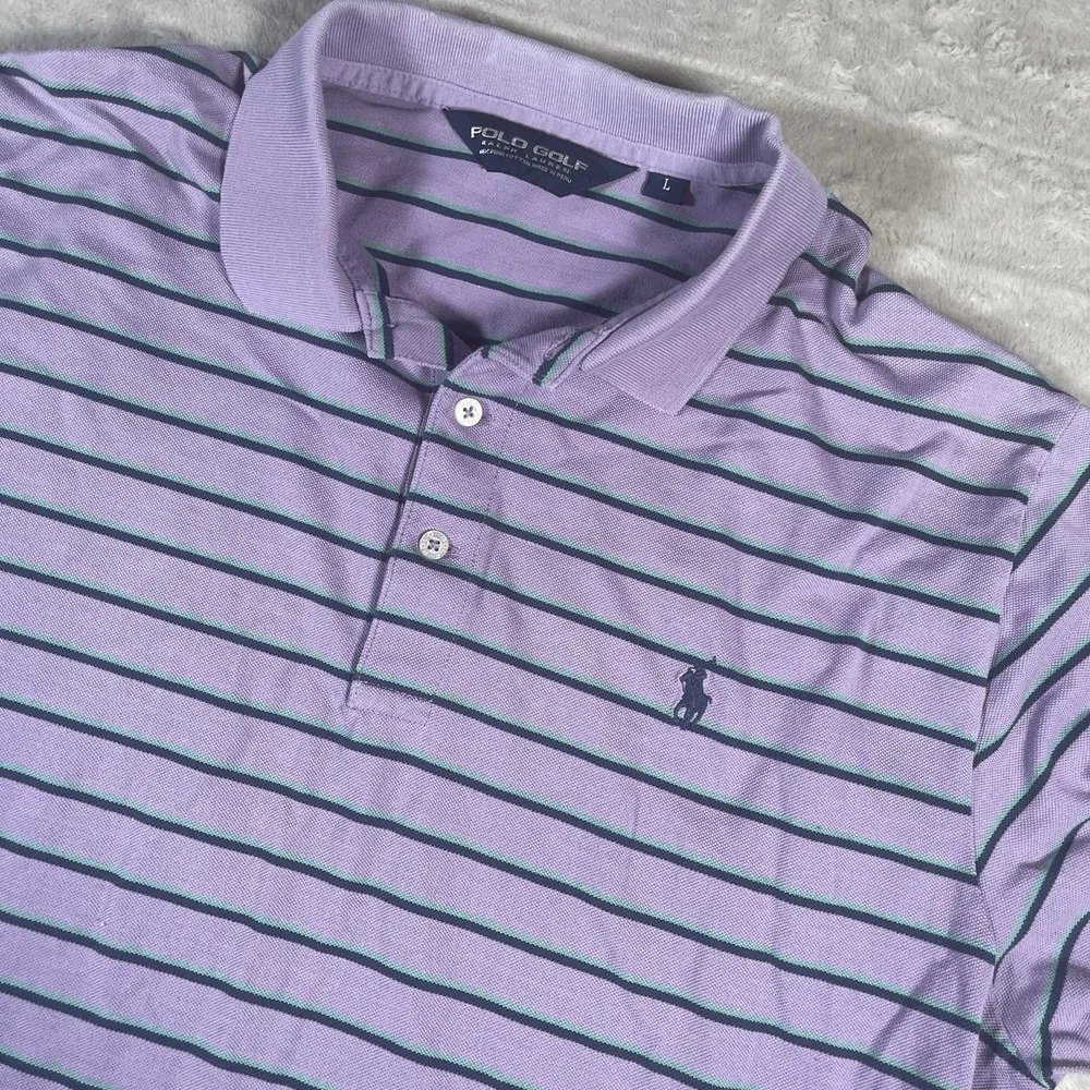 Polo Golf Ralph Lauren Shirt Men's Large Purple Striped Pima Soft Touch Polo